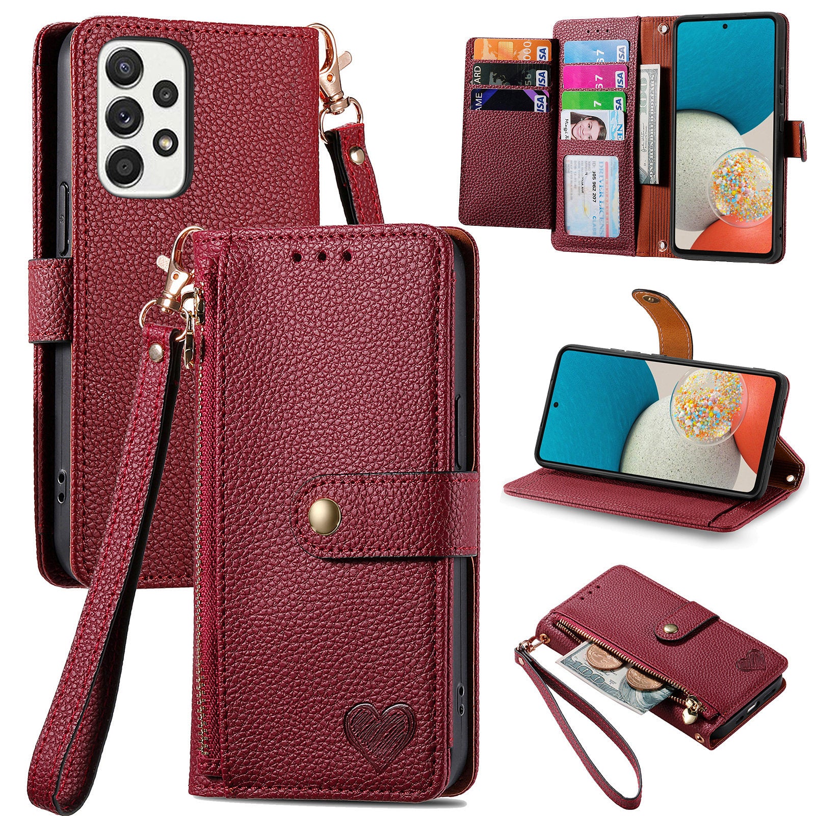 Wallet Stand Case for Samsung Galaxy A53 5G RFID Blocking PU Leather Zipper Pocket Phone Cover Wallet Stand Case for Samsung Galaxy A53 5G RFID Blocking PU Leather Zipper Pocket Phone Cover